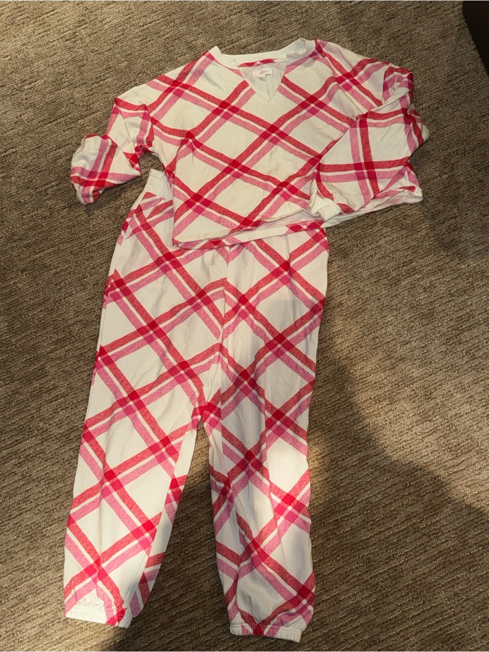 Colsie White and Pink Plaid Kids Pajama Set